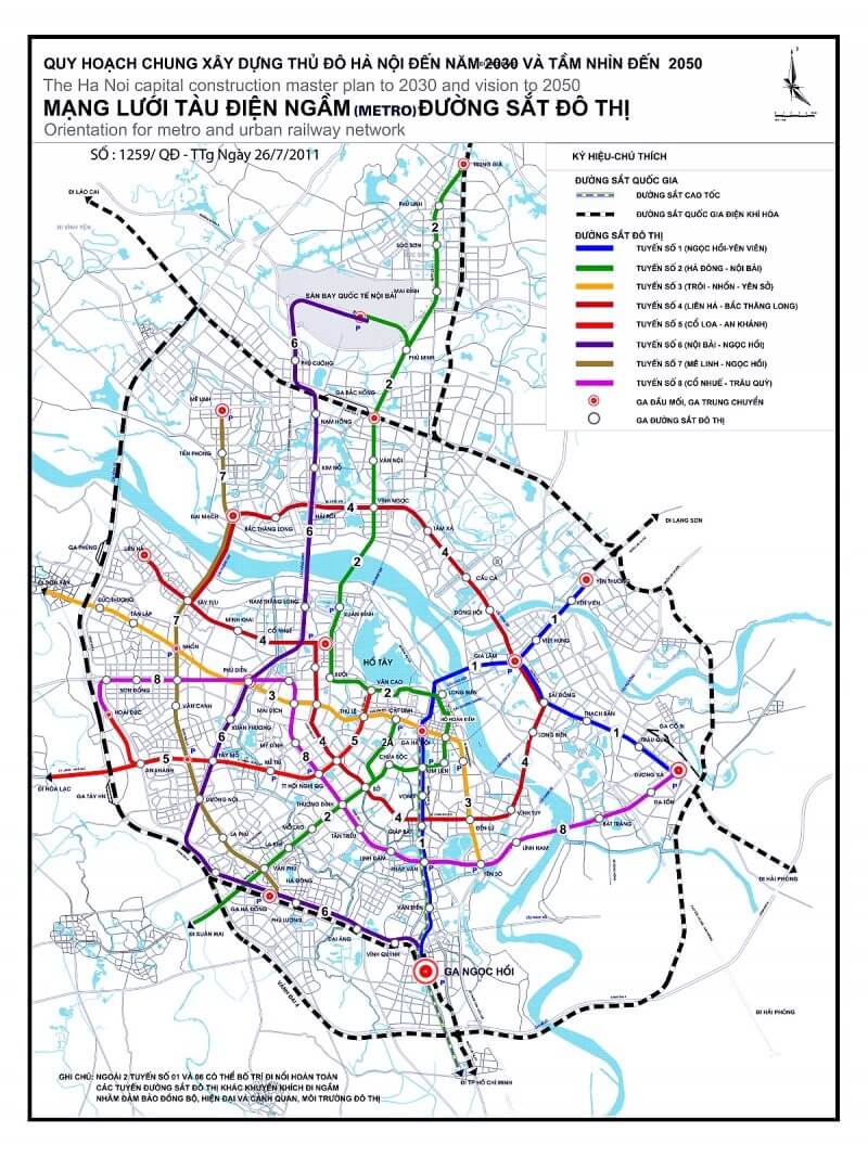 Bản đồ 3 tuyến đường Metro Vinhomes Smart City